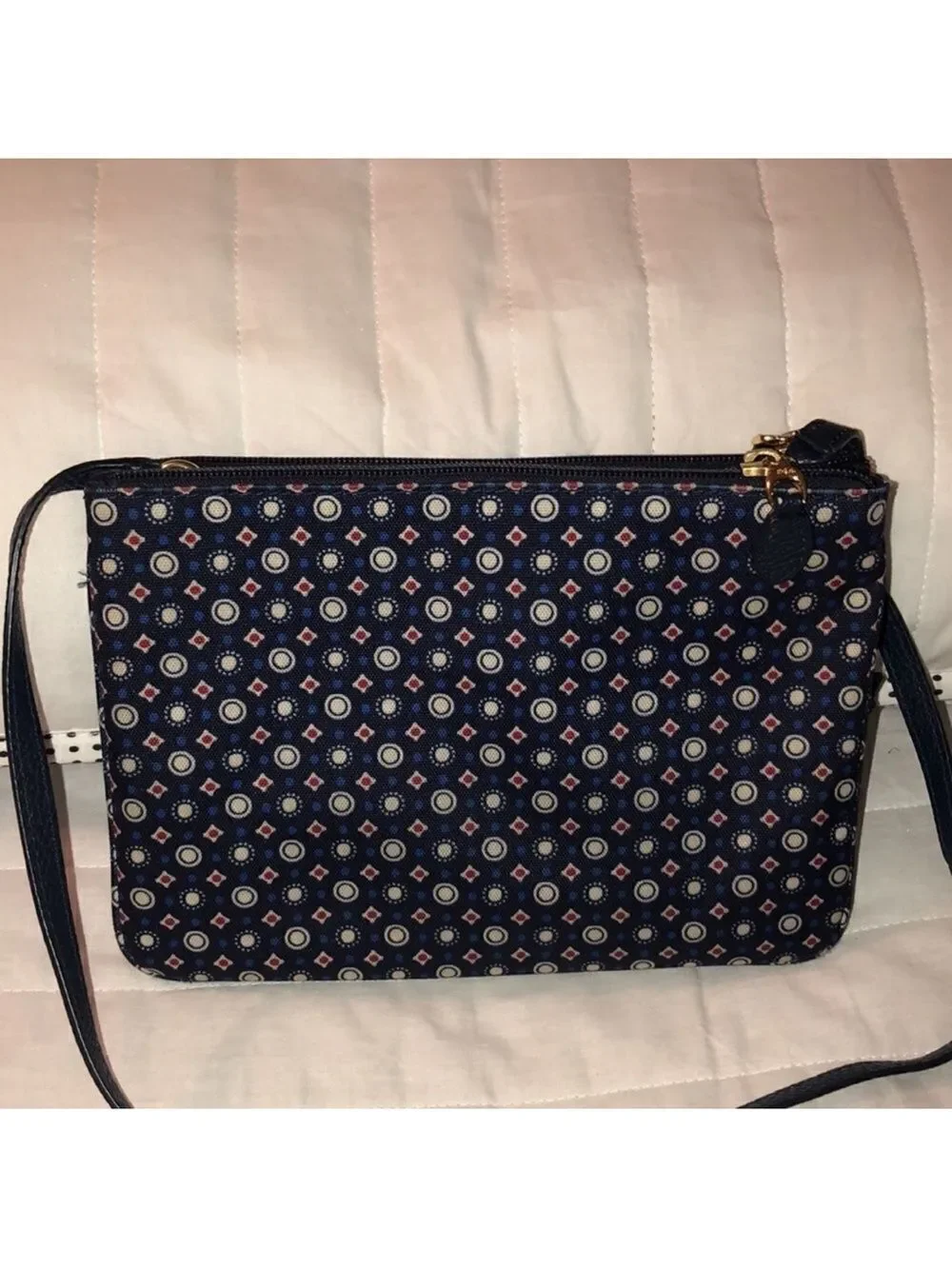 LRL Double Zip Chadwick Geo Print Canvas Faux Leather Combo Crossbody Bag